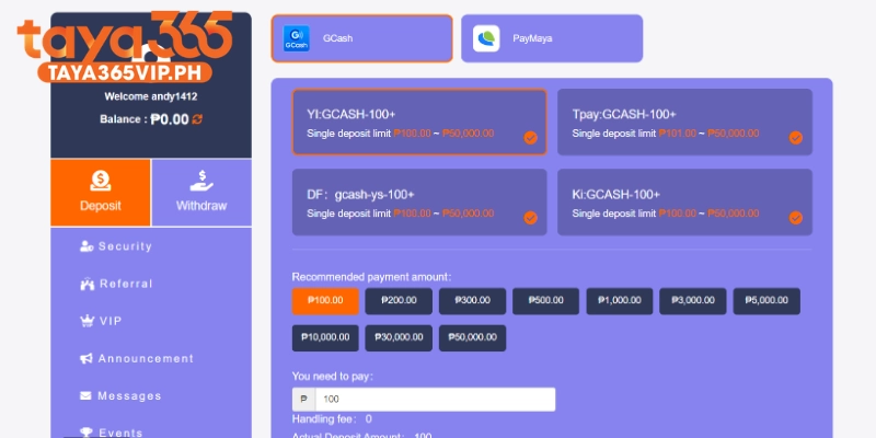 A deposit must be more than ₱100 to qualify the Taya365 Cashback