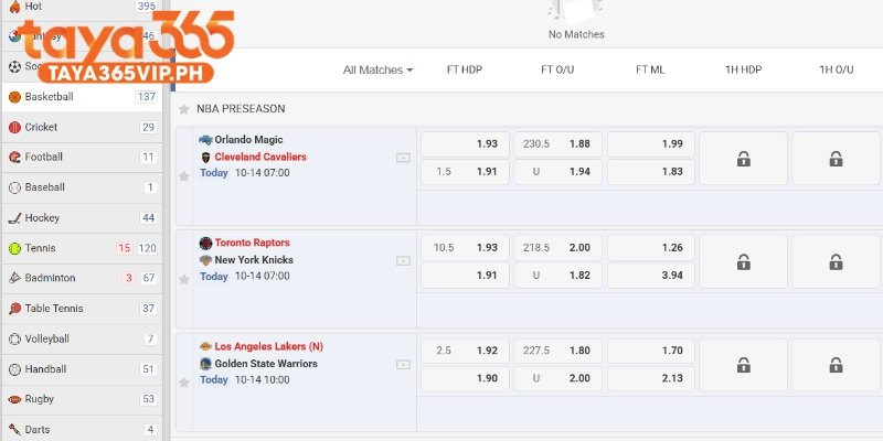 Basketball at taya365 sports section with PBA and NBA matches