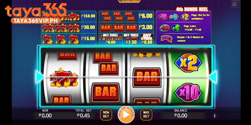 Bonus Mania Deluxe at Taya365 with 3 reel 777 slot and free spins