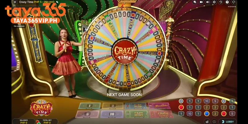 Crazy Time at Taya365 wheel holds 54 segments and 4 bonus round triggers