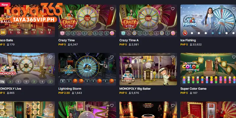 Diverse game show from Evolution Gaming at Taya365
