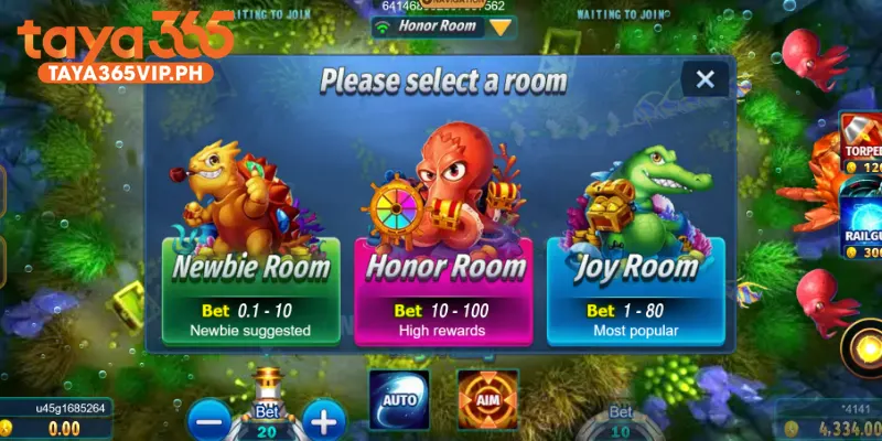 Fish Shooting at Taya365 Mega Fishing room with cannon level