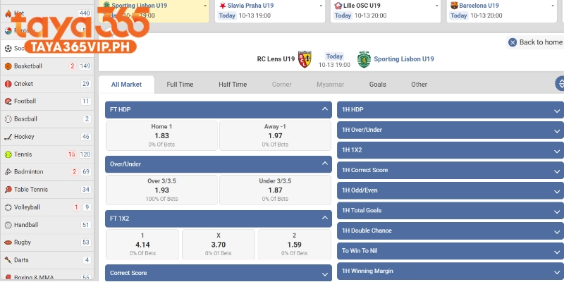 Football at taya365 SBO Sports betting slip with Asian handicap