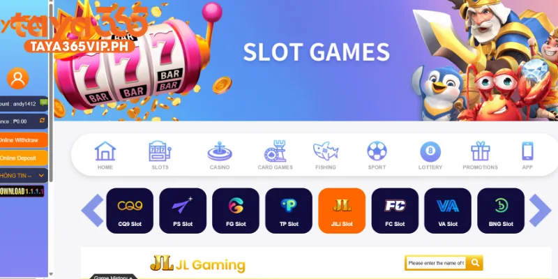 JILI at Taya365 game section with slots, fishing and card games