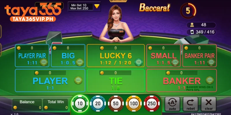 JILI Baccarat table with Player, Banker and Tie bets