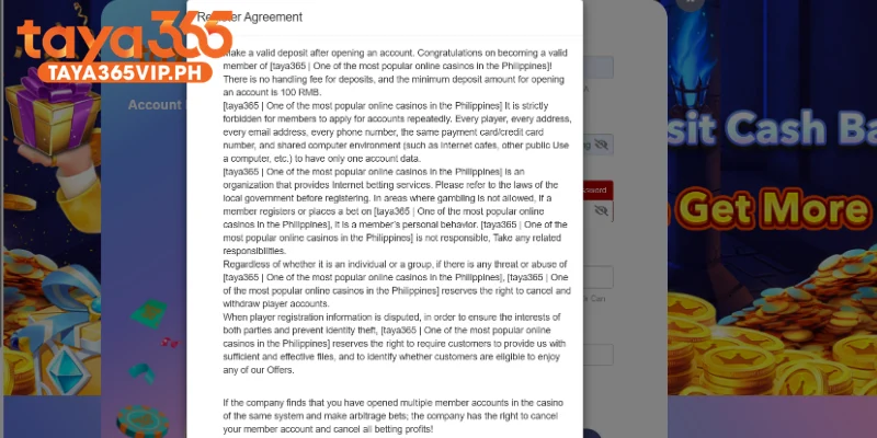 Players have 18 years or older can register Taya365