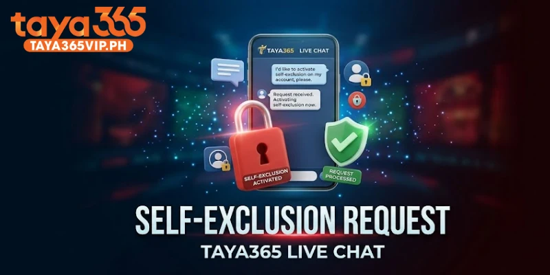 Taya365 live chat request to activate self exclusion on a member account