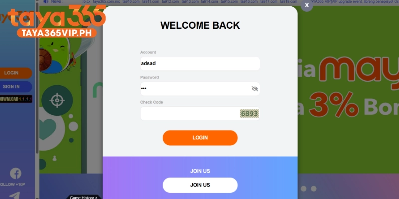 Taya365 secure login page protected by 256 bit SSL encryption