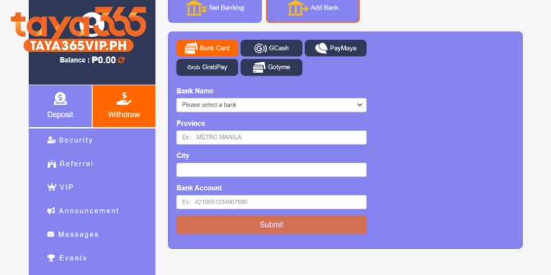 Taya365 withdrawal time affected by transfer channels