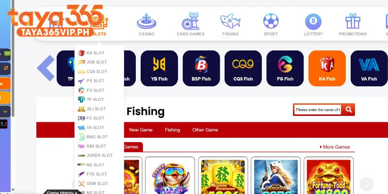 The KA Gaming at Taya365 opens with slots and fishing game