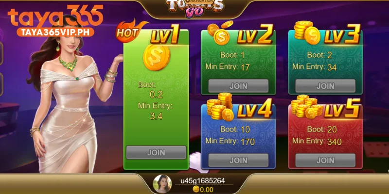 Tongits Go table levels with boot and minimum entry