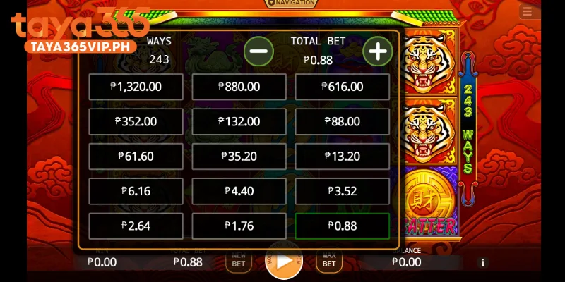 Treasure Tiger with many bet amount on KA Gaming at Taya365